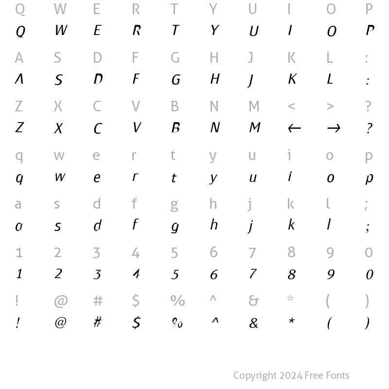 Character Map of Monem Light Italic