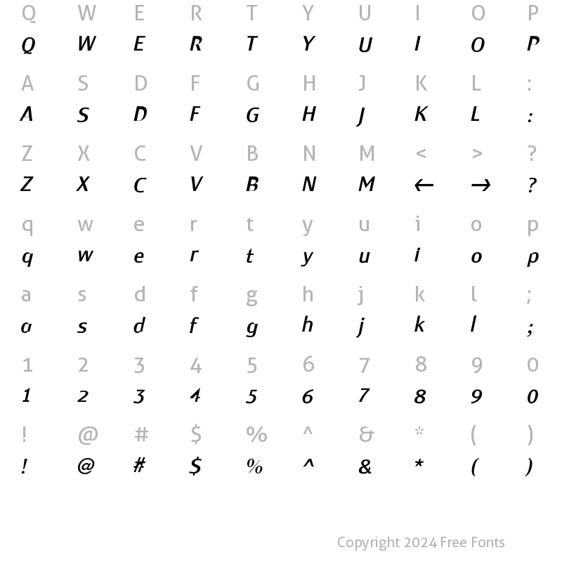 Character Map of Monem Normal Italic