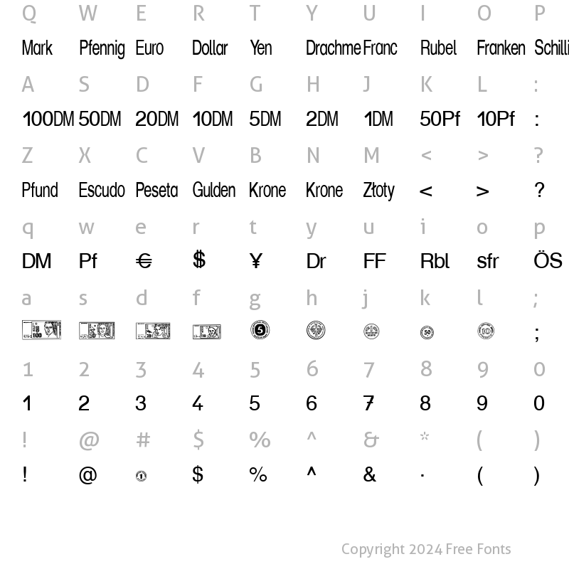 Character Map of Money Becker Normal