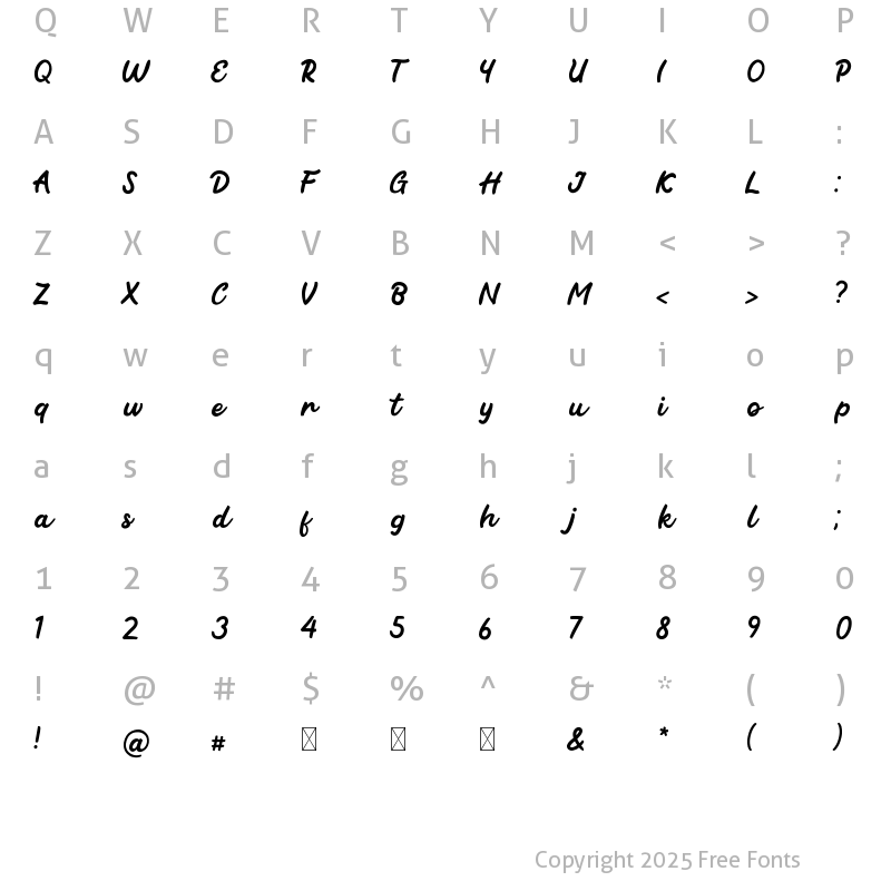 Character Map of Monica Mirabelle Regular