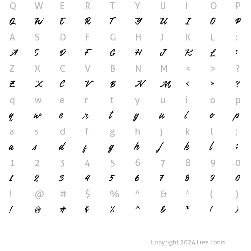 Character Map of Monica Script Regular