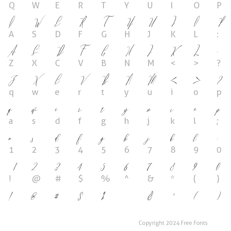 Character Map of Monica Script Slant Regular