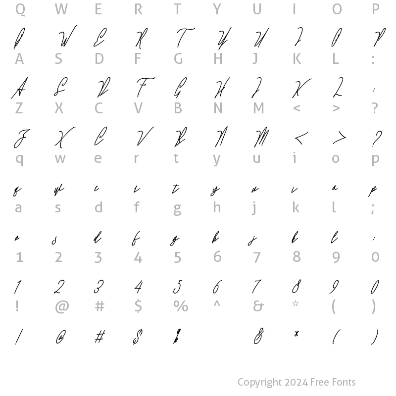 Character Map of Monica Sweet Bold Slant Regular