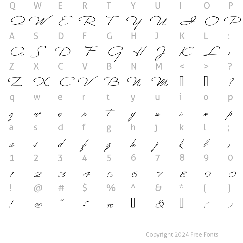 Character Map of Monika Italic