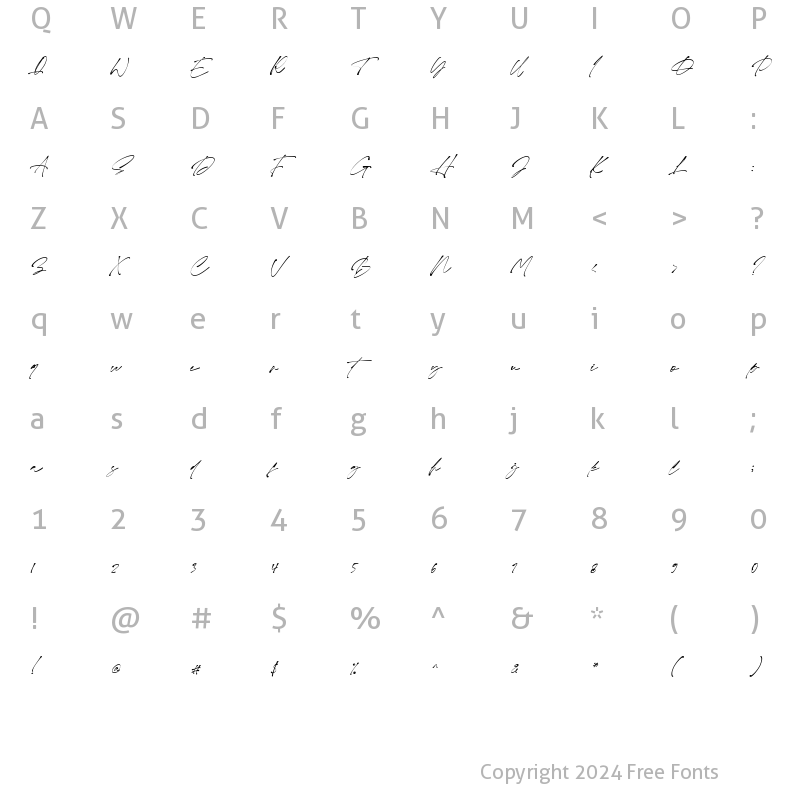 Character Map of Monita Signature Italic