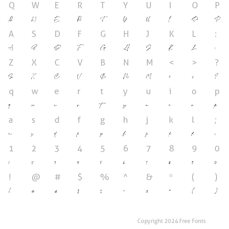 Character Map of Monita Signature Regular