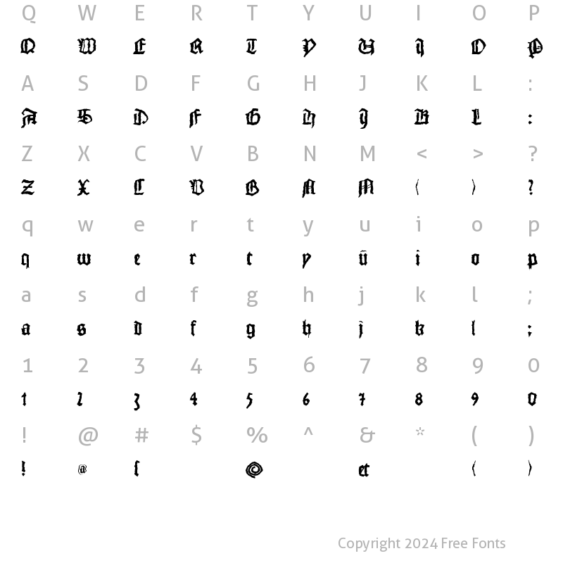 Character Map of MonksWriting Regular