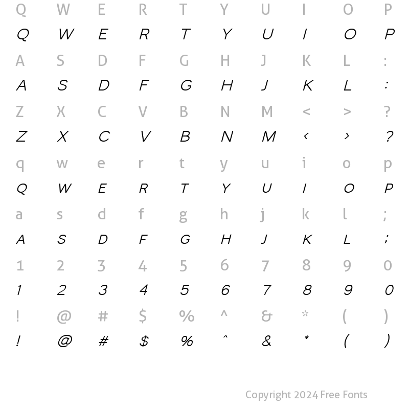 Character Map of Monocole Semi Bold Italic