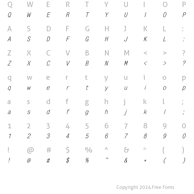 Character Map of MonoCondensed Italic