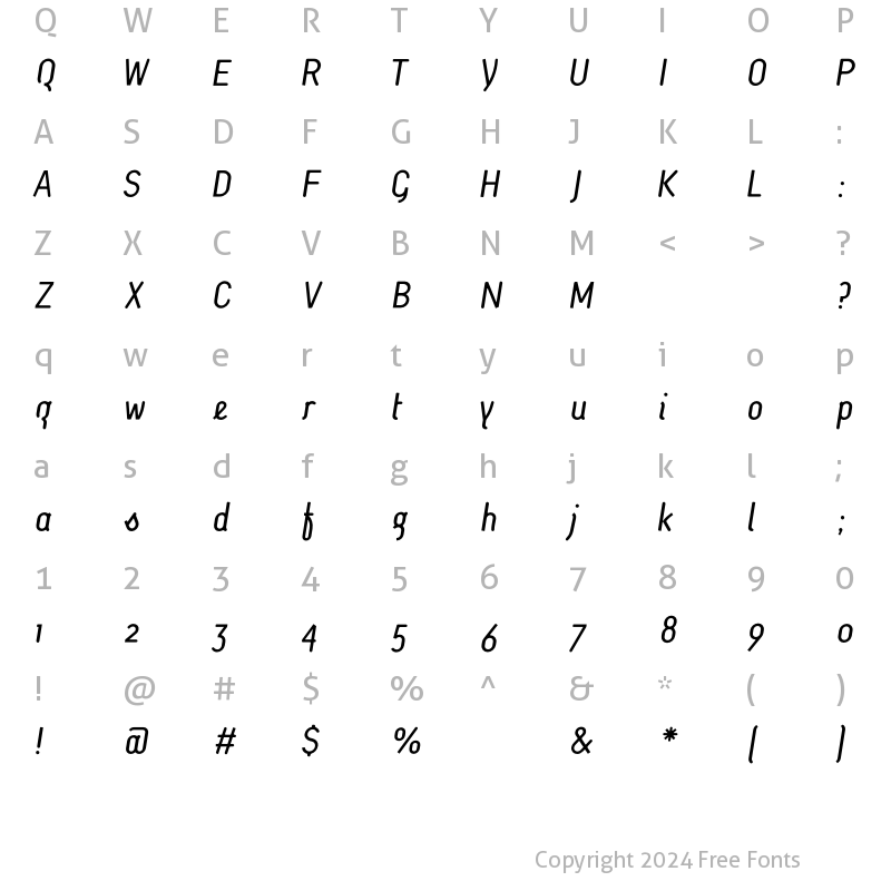 Character Map of Monolein Kursiv Regular