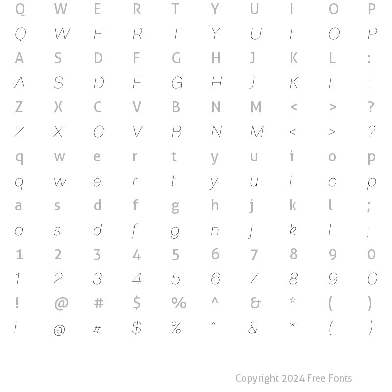 Character Map of Monolith Light Italic