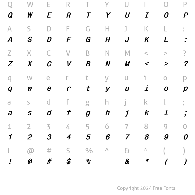 Character Map of Monospace821 Bold Italic