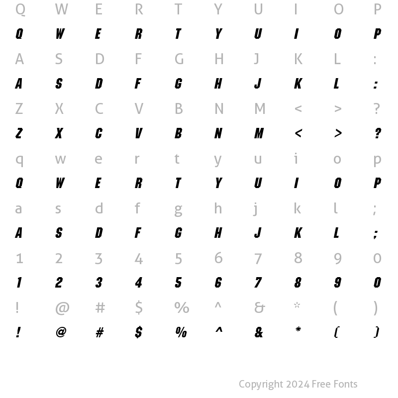 Character Map of Monotone Italic