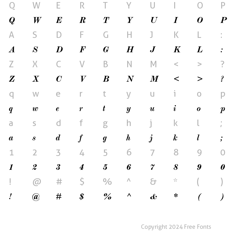 Character Map of Monotype Modern Bold Italic