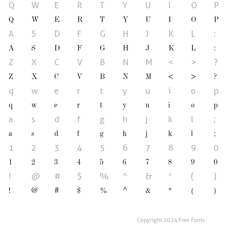 Character Map of Monotype Modern Condensed Regular