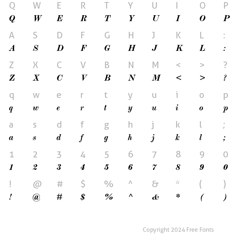 Character Map of Monotype Modern Std Bold Italic