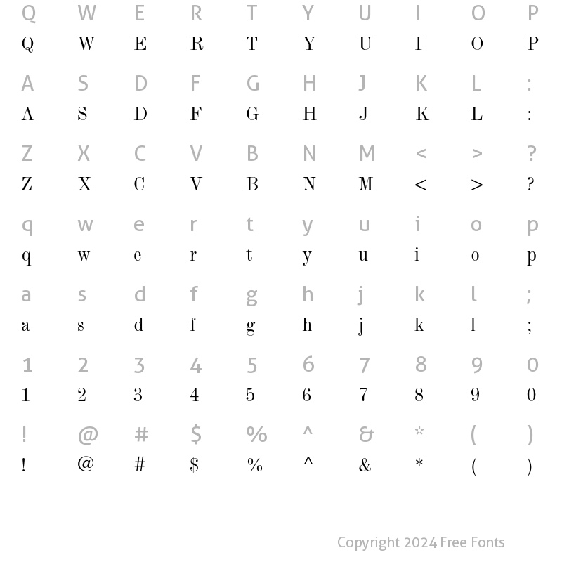 Character Map of Monotype Modern Std Condensed