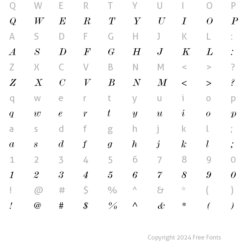 Character Map of Monotype Modern Wide Italic