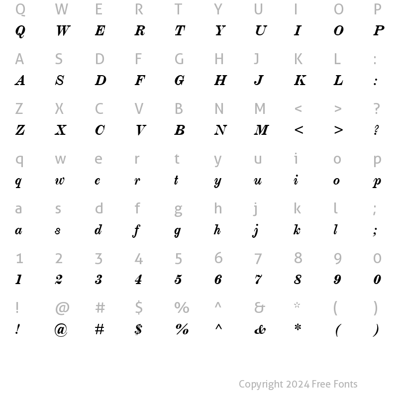 Character Map of MonotypeModern BoldItalic