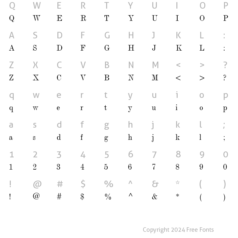 Character Map of MonotypeModern-Condensed Roman