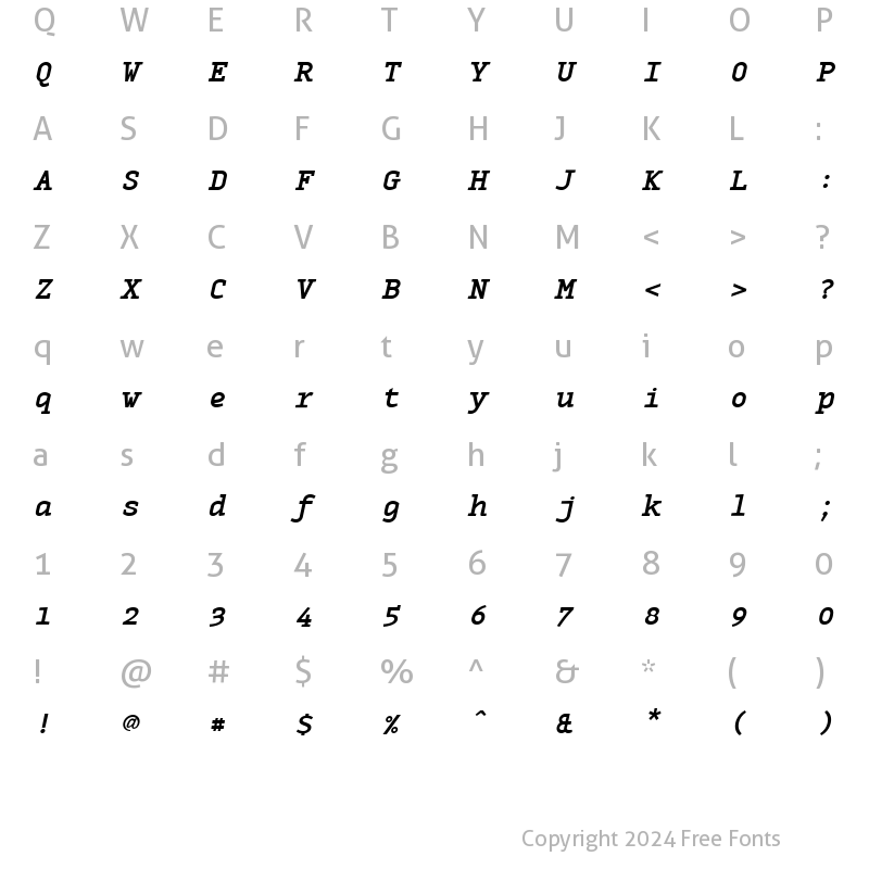 Character Map of MonoxSerifBoldItalic Regular