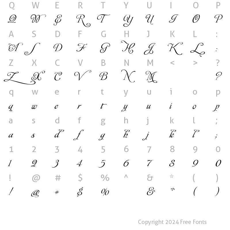 Character Map of Monplesir script Regular