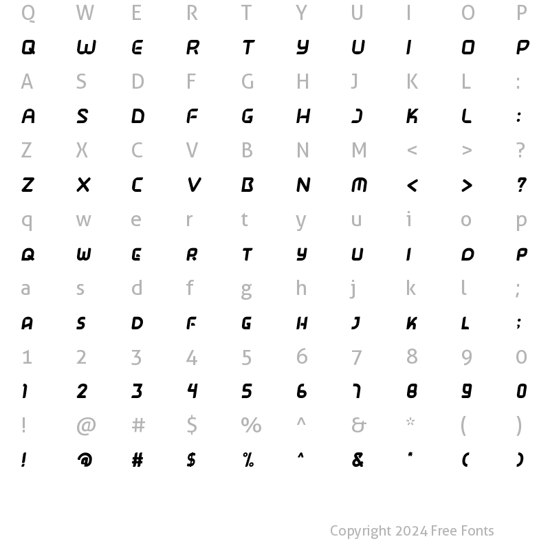 Character Map of Monta Italic