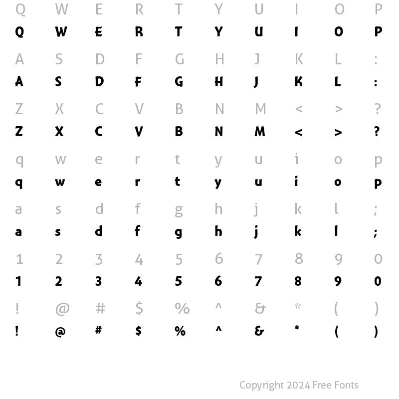 Character Map of Montara Bold Gothic