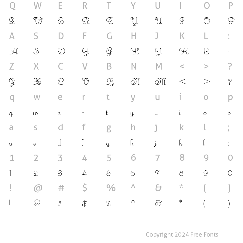 Character Map of MonteCarloScriptNF Regular