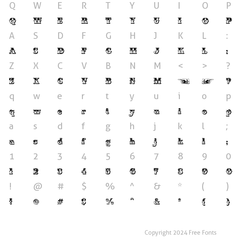 Character Map of Monti-Decor B Regular