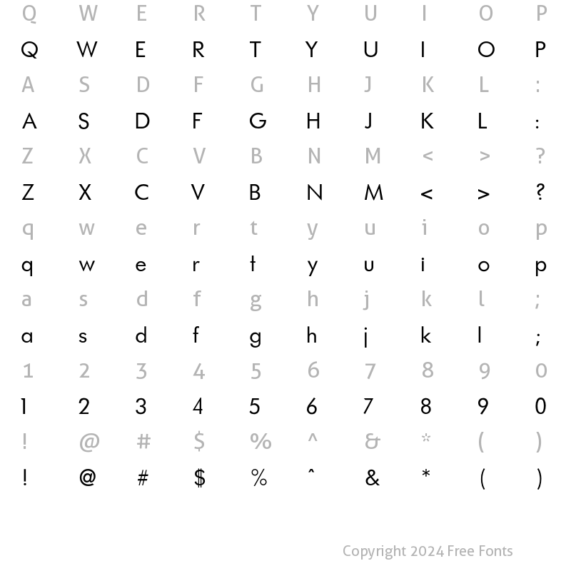 Character Map of Monttenegro Regular