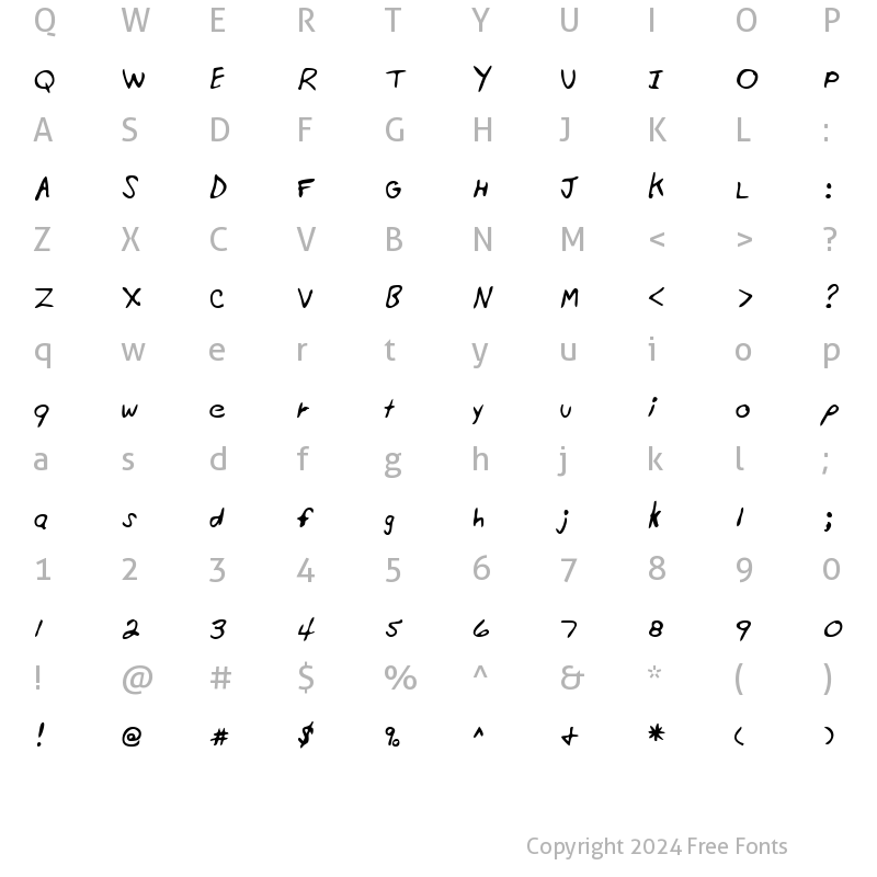 Character Map of MontysHand Regular