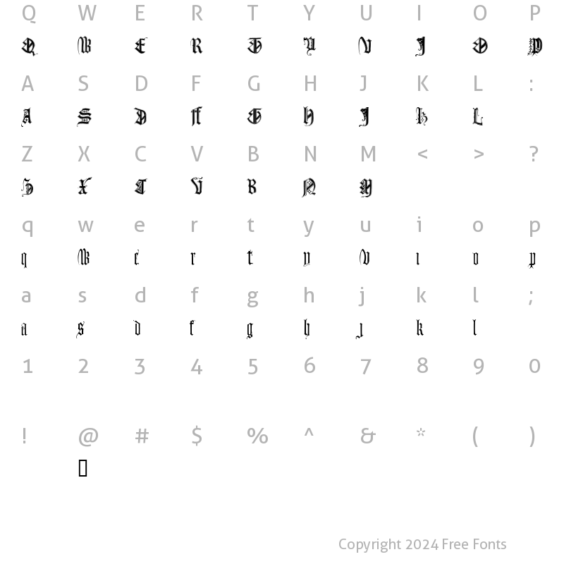 Character Map of Monumental Gothic Demo Regular