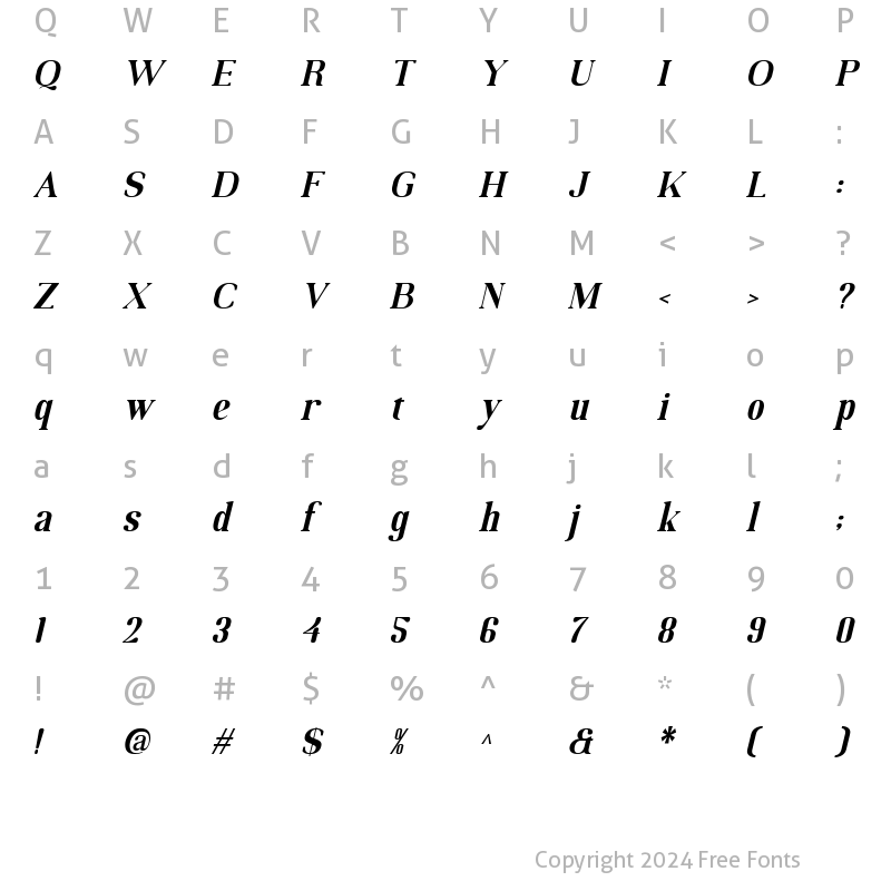 Character Map of MOODERN Italic