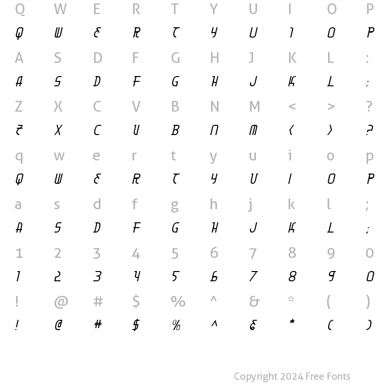 Character Map of Moon Dart Italic Italic