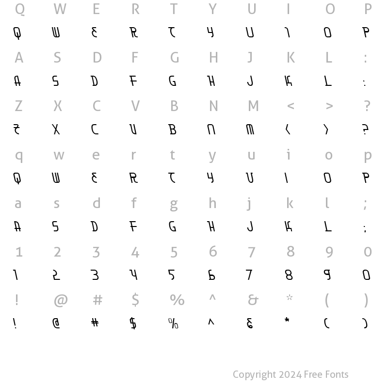 Character Map of Moon Dart Leftalic Italic