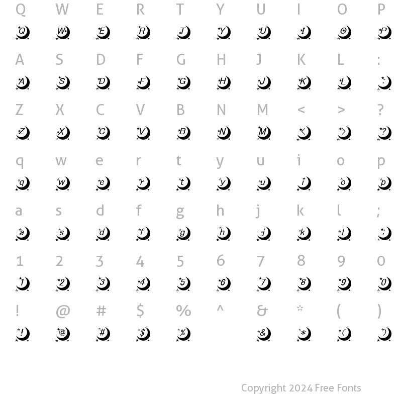 Character Map of moon font Regular