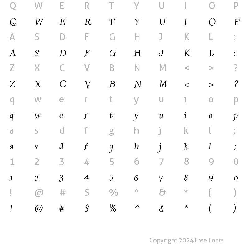 Character Map of MoonbeamItalic Regular