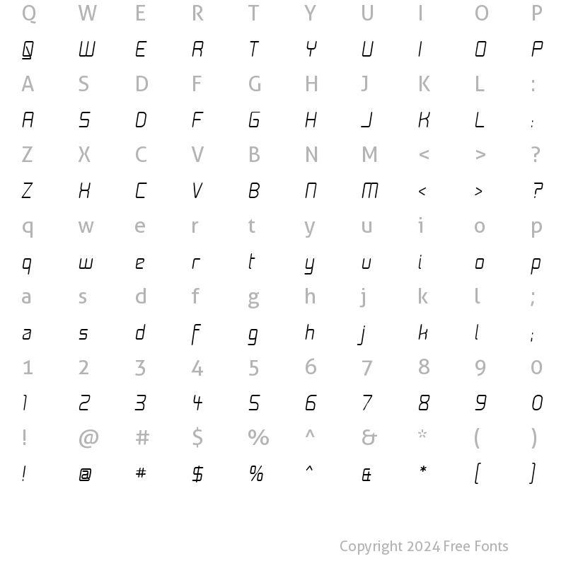 Character Map of Moondog Fifteen Italic