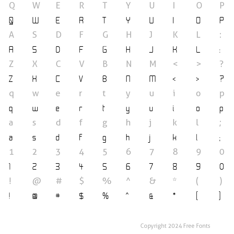 Character Map of Moondog Fifteen Regular