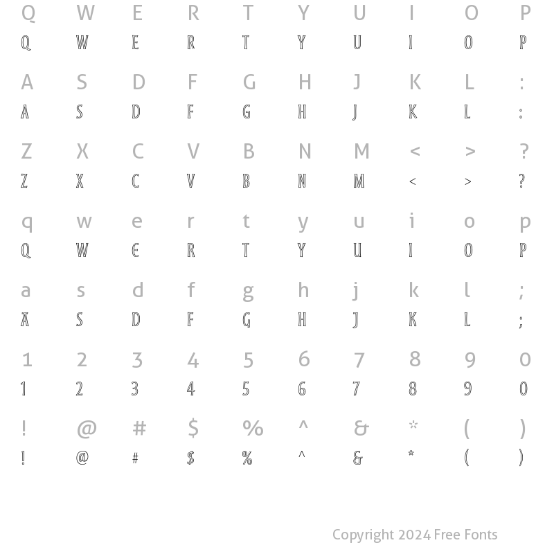 Character Map of Moonglow Light Condensed