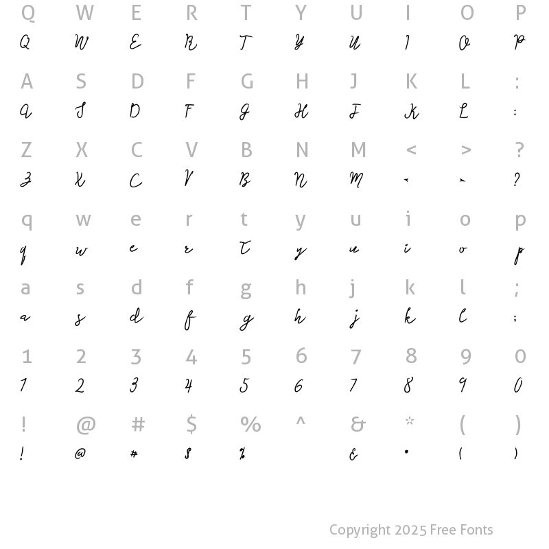 Character Map of Moonly Regular