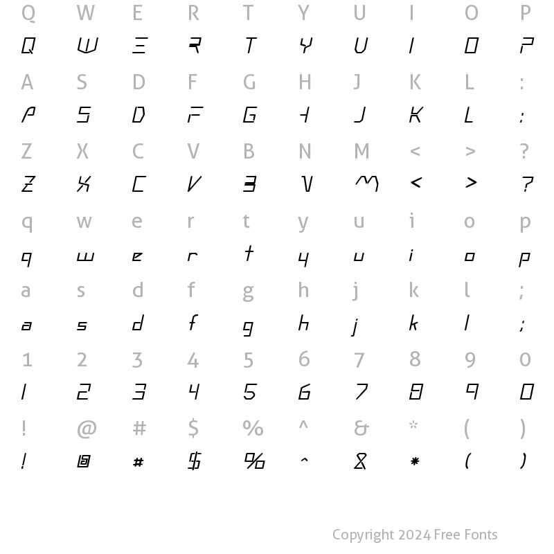 Character Map of Moonwalker Oblique