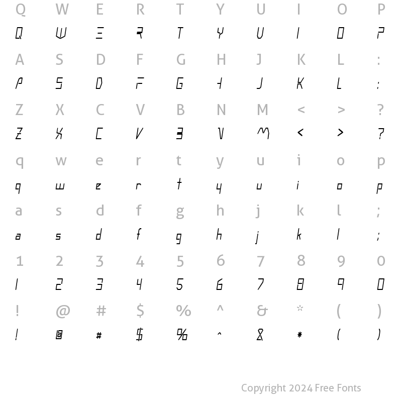 Character Map of MoonwalkerCondensed Oblique