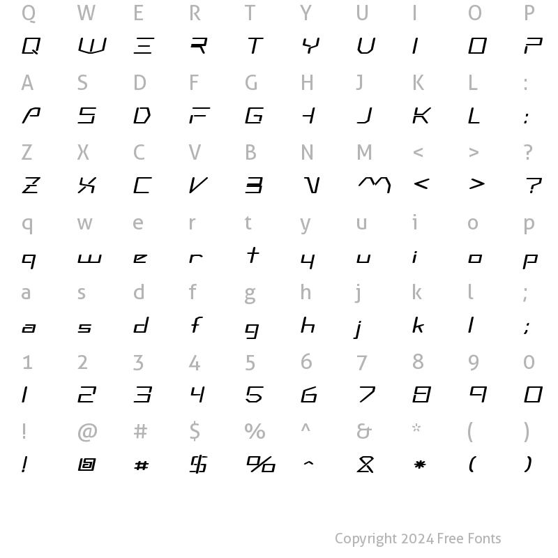 Character Map of MoonwalkerExtended Oblique