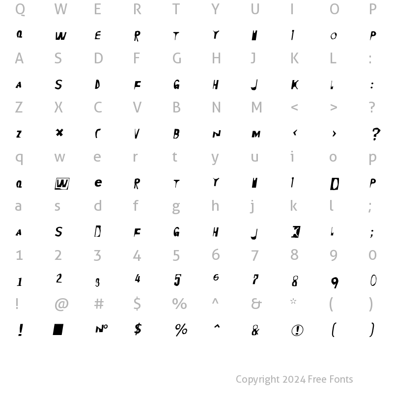 Character Map of Moore899 Italic