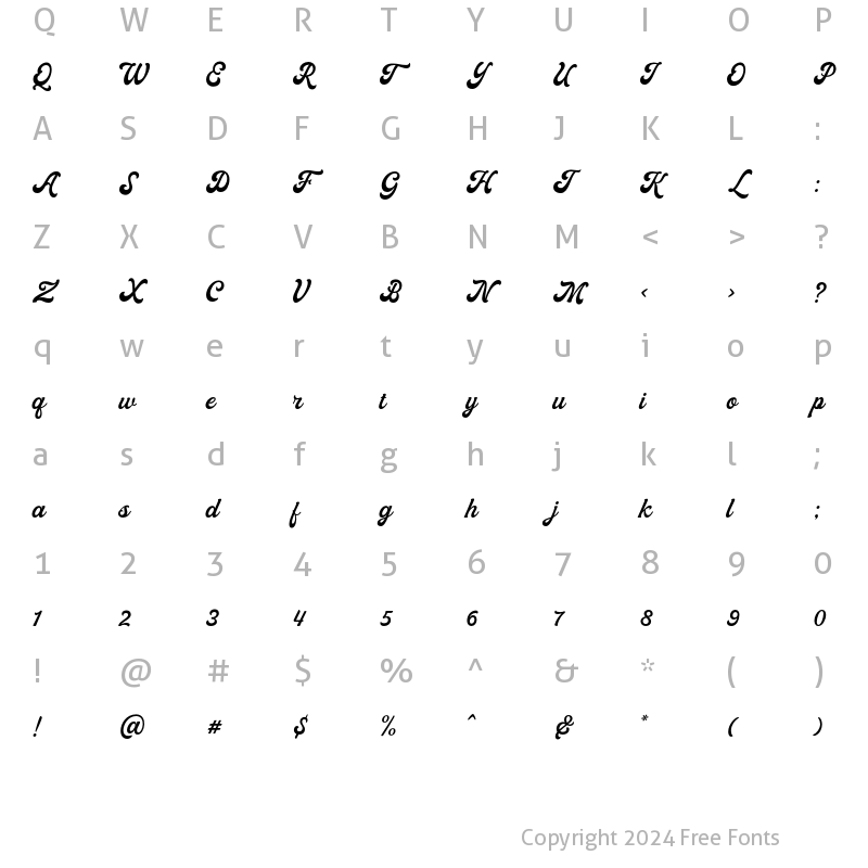 Character Map of Moraline Script Regular