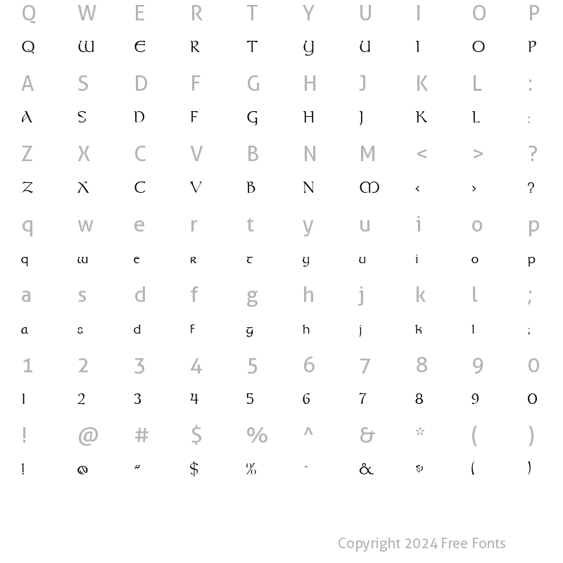 Character Map of Moravian Regular