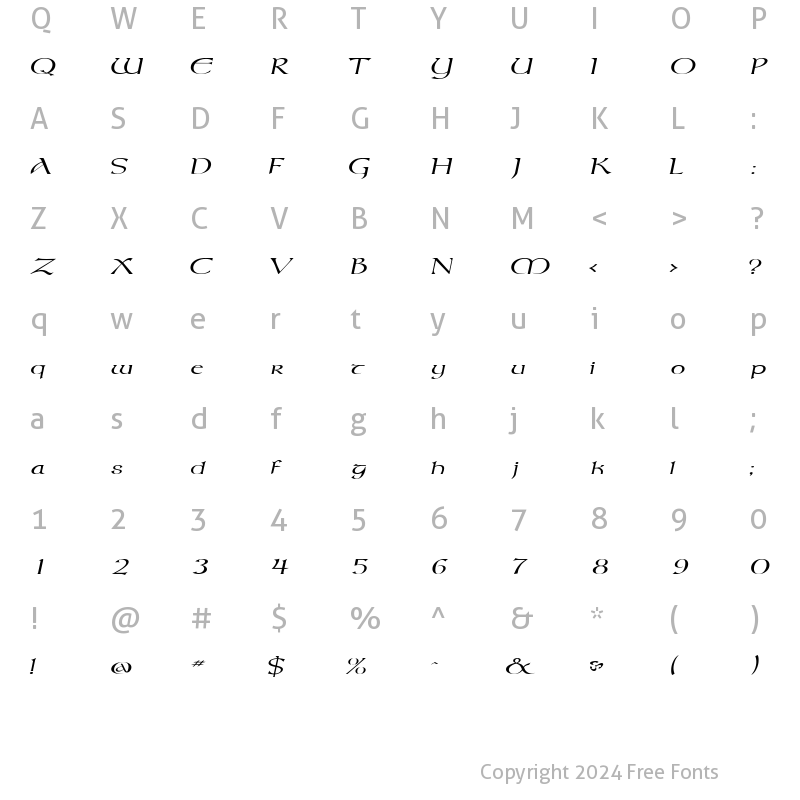 Character Map of MoravianExtended Italic