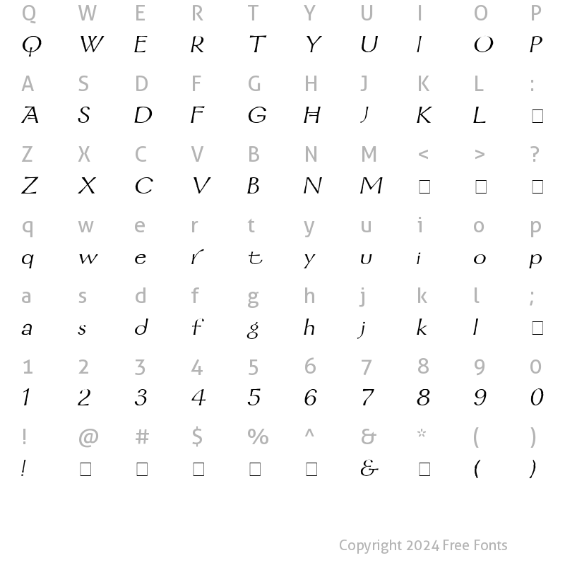 Character Map of Mordred Italic